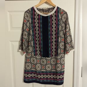 HUG Dress Blue And Beige Multicolor 3/4 sleeves size small Boho